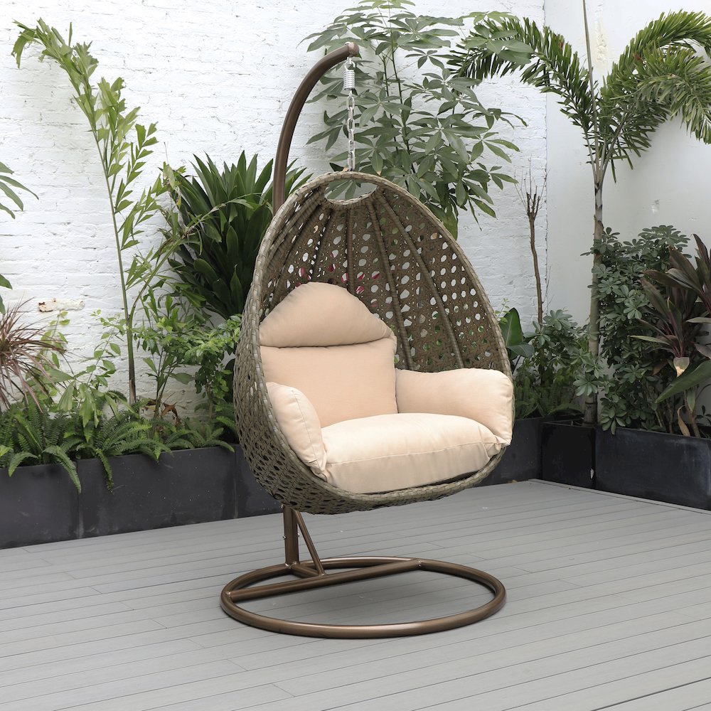 Beige Wicker Hanging Egg Swing Chair. Picture 6