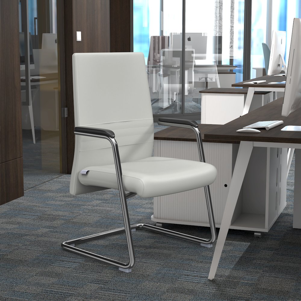 Aleen Series Guest Office Chair In White Leather. Picture 15
