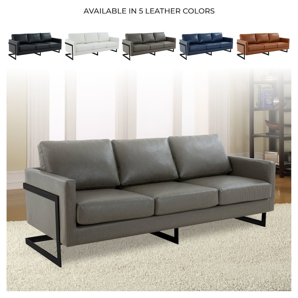 Lincoln Grey Leather Sofa With Black Frame. Picture 3