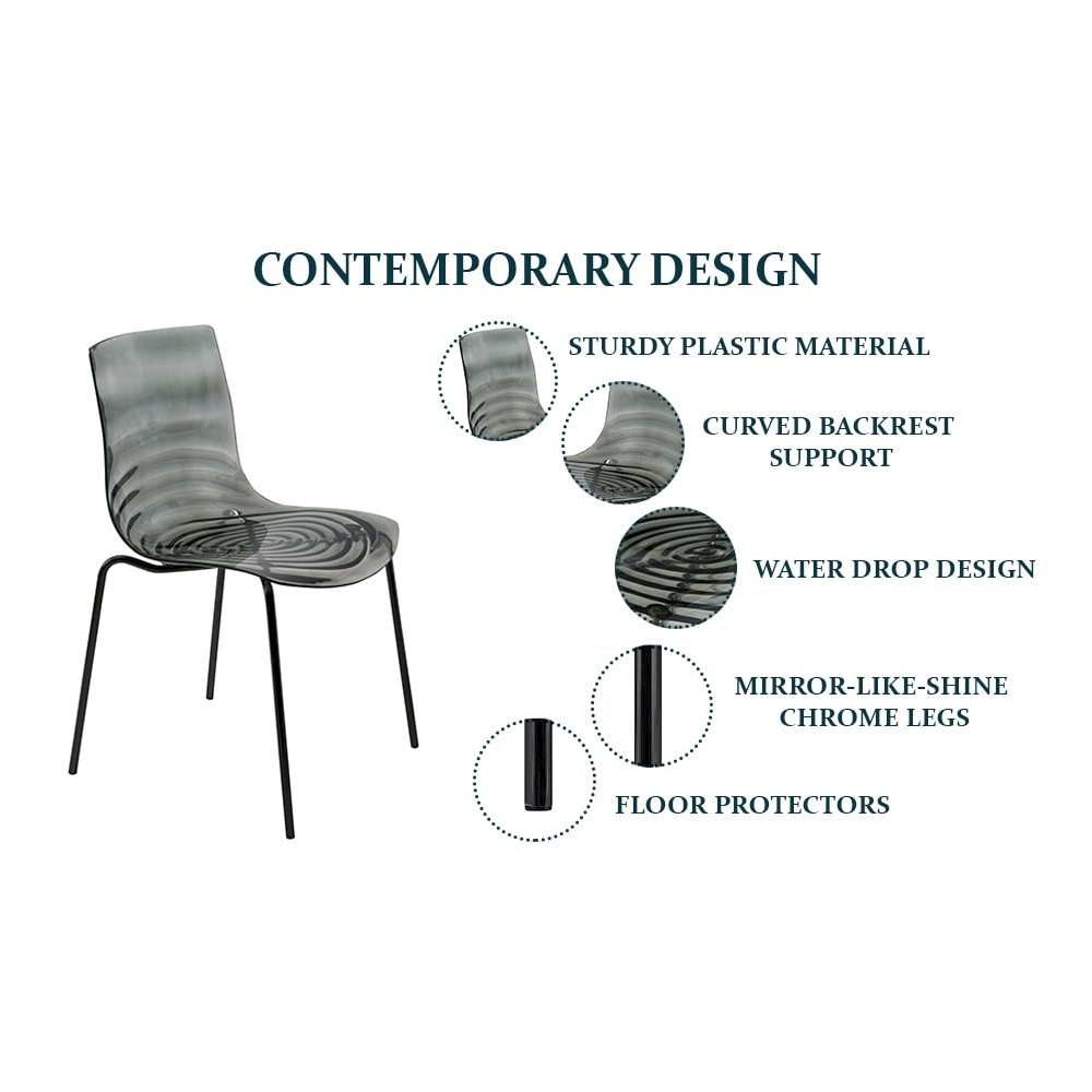 Astor Water Ripple Design Dining Chair in Black Base Trans BlackSeat. Picture 14