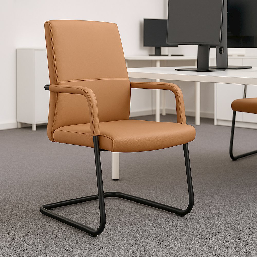 Evander Office Guest Chair in Acorn Brown Leather. Picture 13