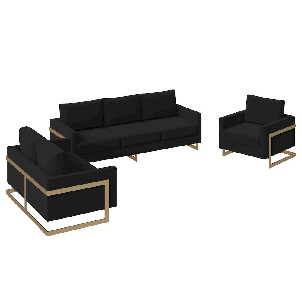 Lincoln 3-Piece Velvet Living Room Sofa Set With Gold Frame. Picture 3