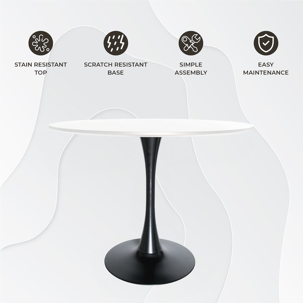 Bristol, 40" Round dining table in Black Base with White top. Picture 15