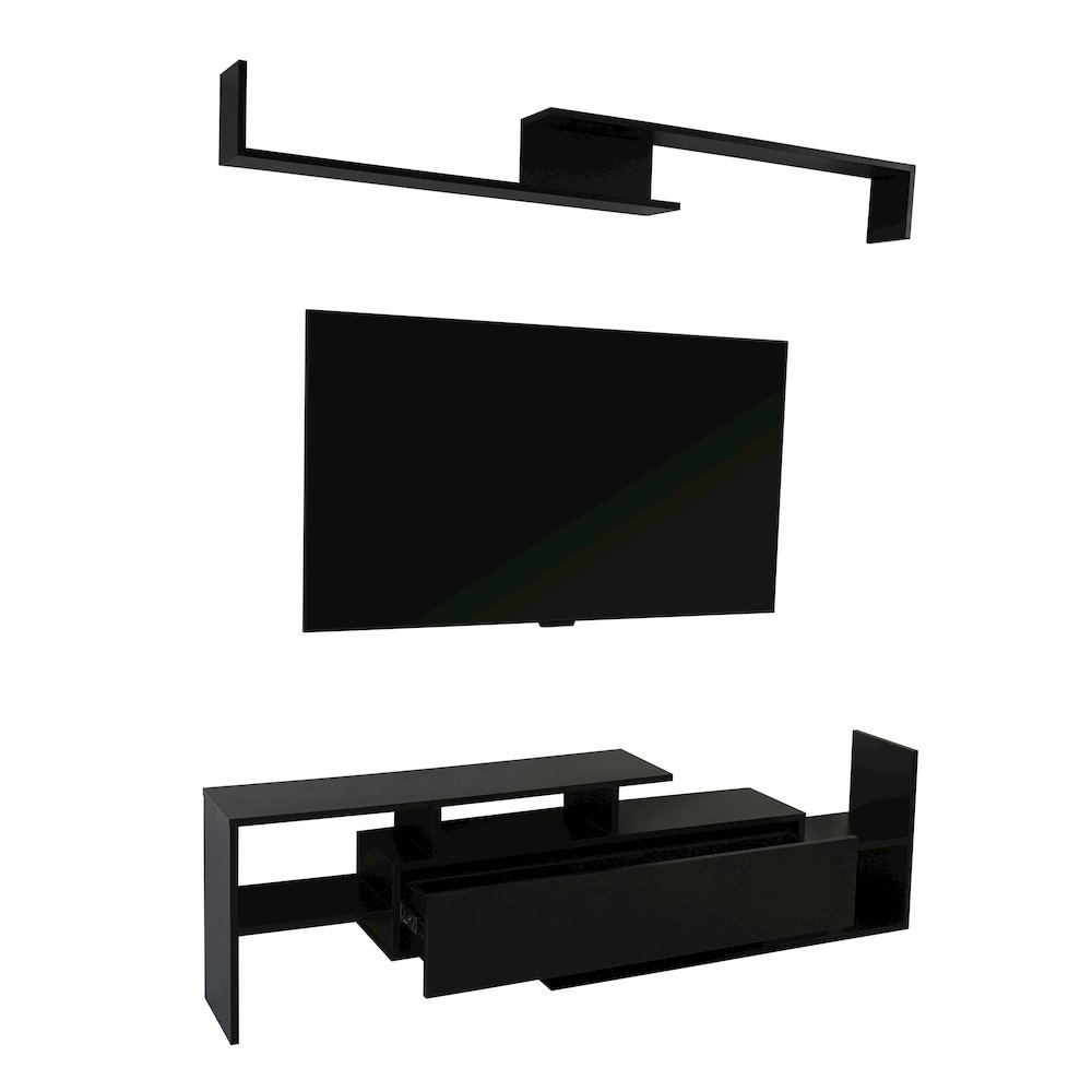 Surrey Modern TV Stand with MDF Shelves and Bookcase in Ebony. Picture 13