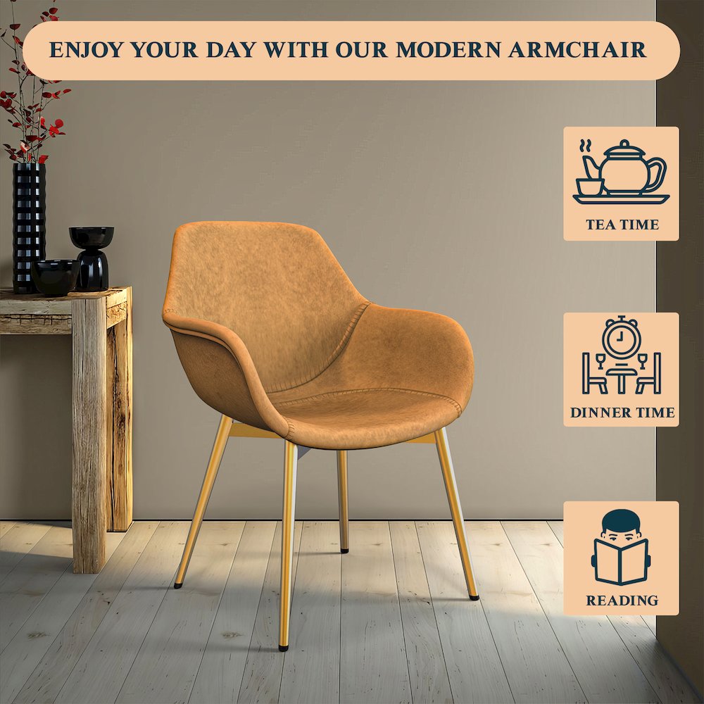 Markley Modern Leather Dining Arm Chair With Gold Metal Legs. Picture 6