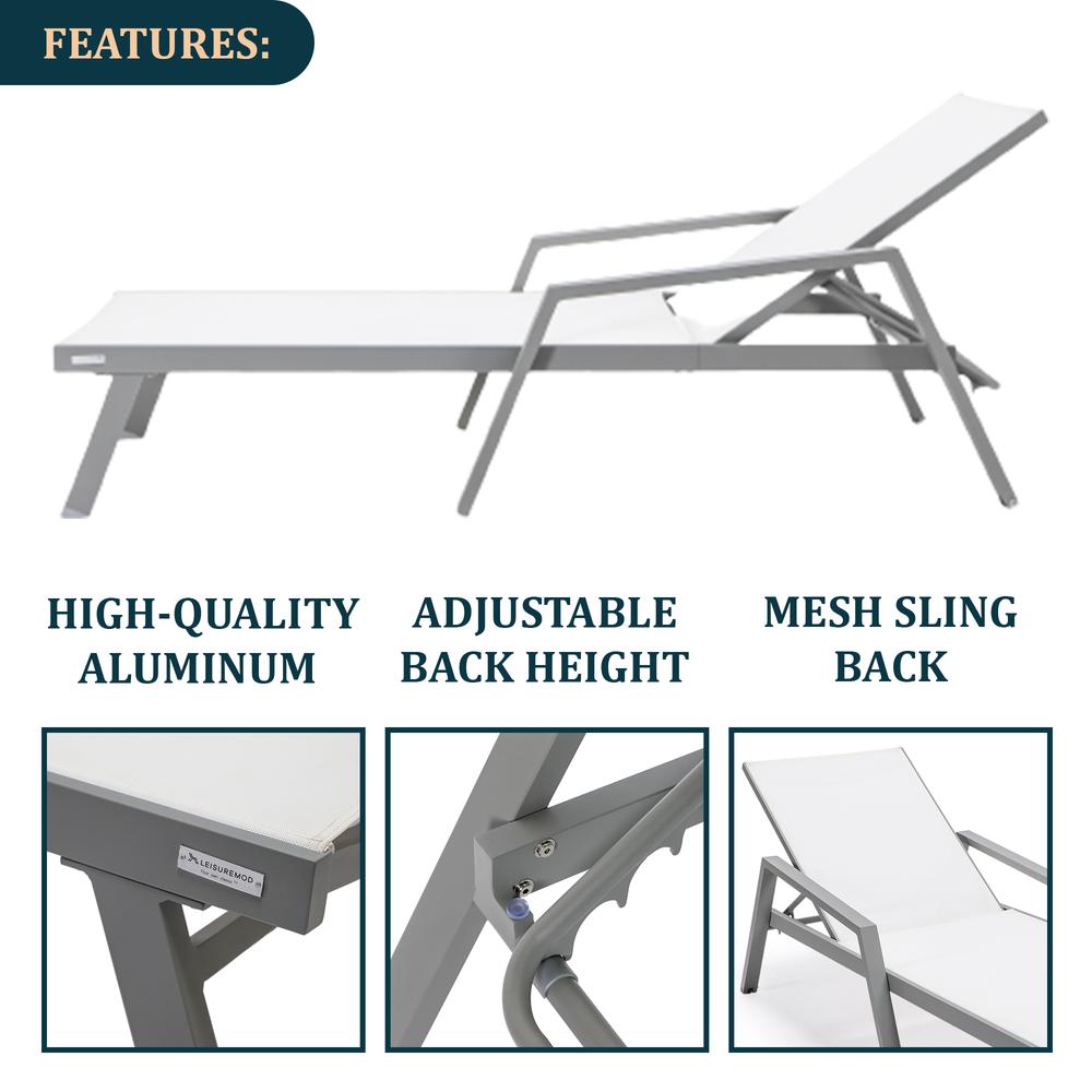 Grey Aluminum Outdoor Patio Chaise Lounge Chair With Arms. Picture 25