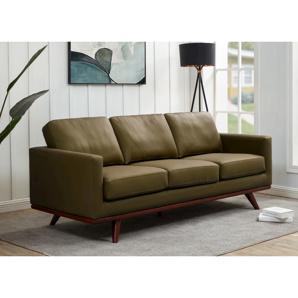 Chester Modern Faux Leather Sofa in Green Leather. Picture 4