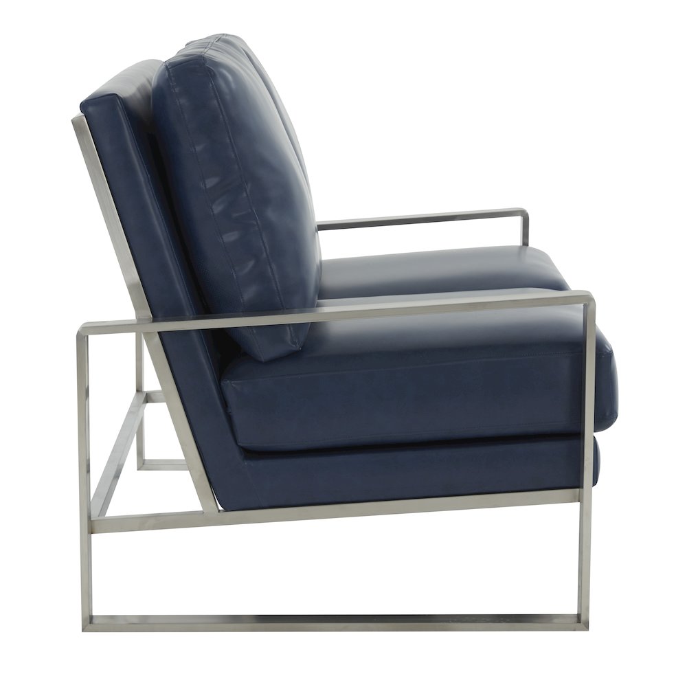 Jefferson Contemporary Modern Faux Leather Loveseat With Silver Frame. Picture 4