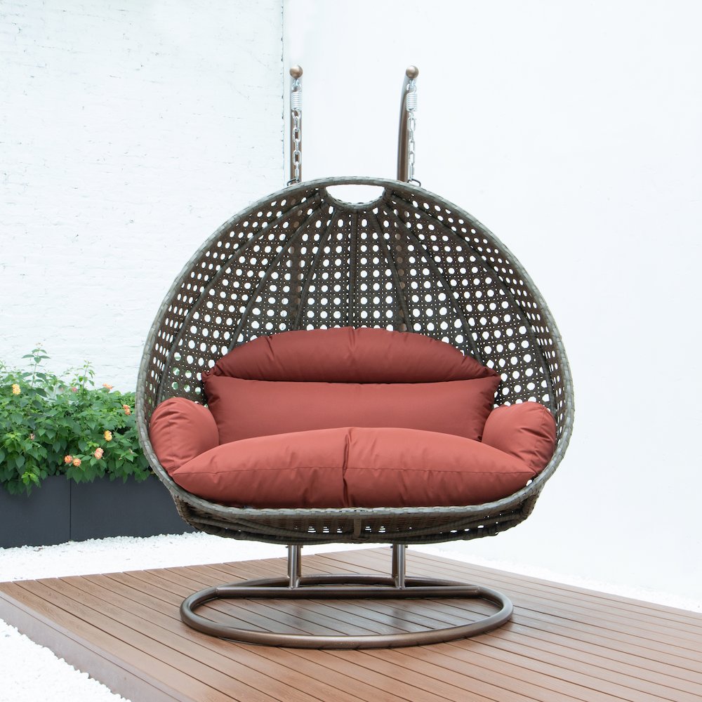 Beige Wicker Hanging 2 person Egg Swing Chair. Picture 8