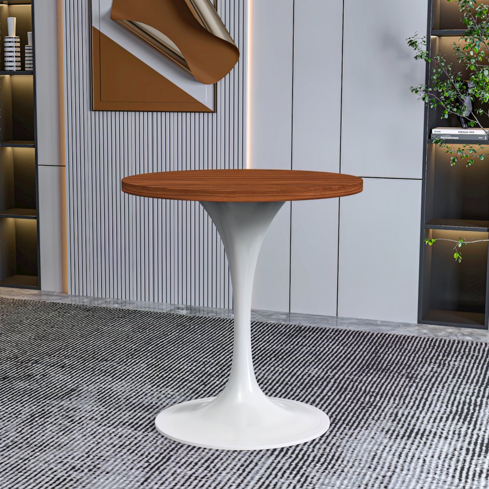 Verve Collection 27 Round Dining Table, White Base with Cognac Brown MDF Top. Picture 10