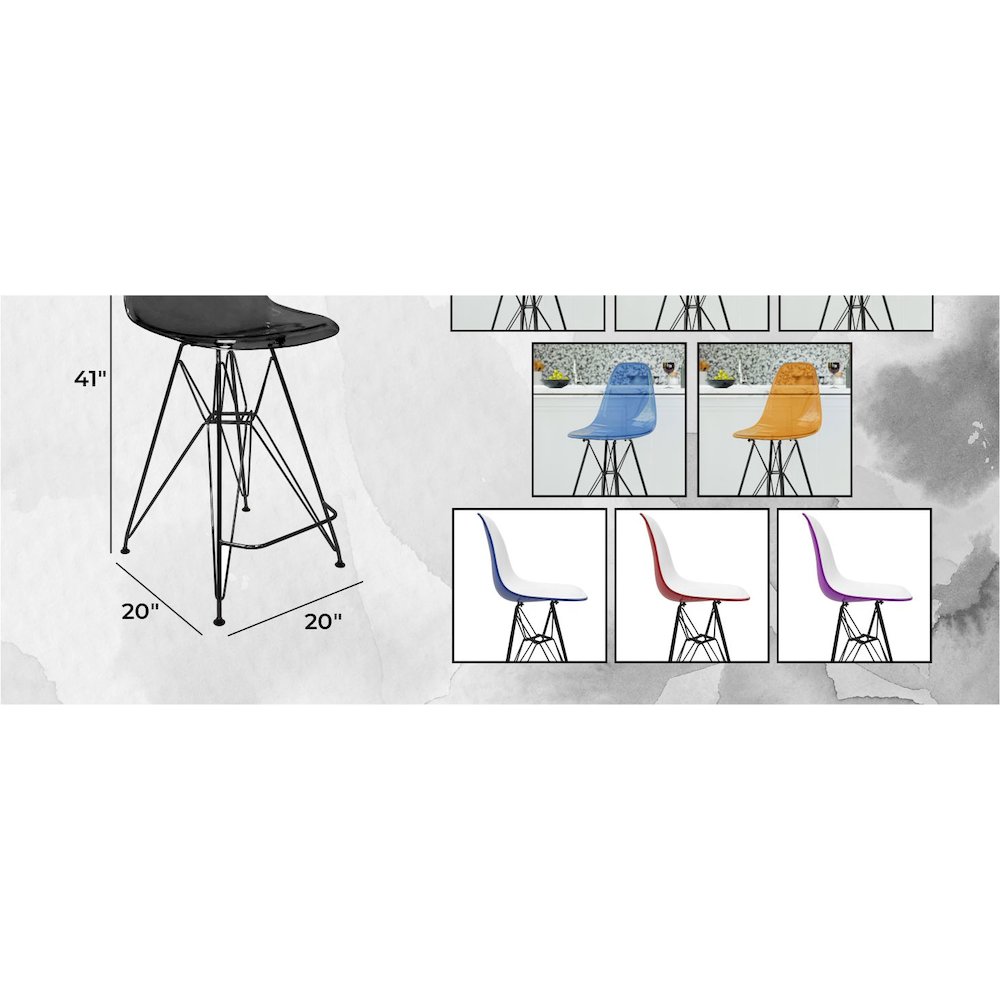 Modern Acrylic Bar stool Cresco Collection Black Base with Trans Black seat. Picture 34