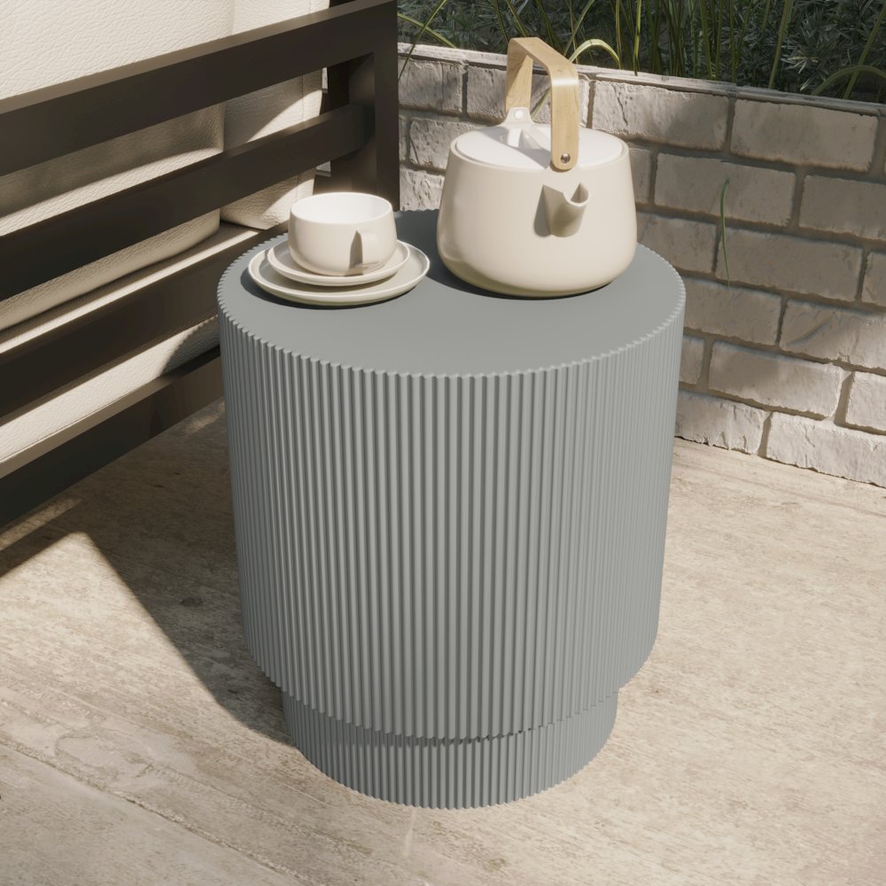 Eden Collection Fiberglass Outdoor Side Table in Light Grey. Picture 8
