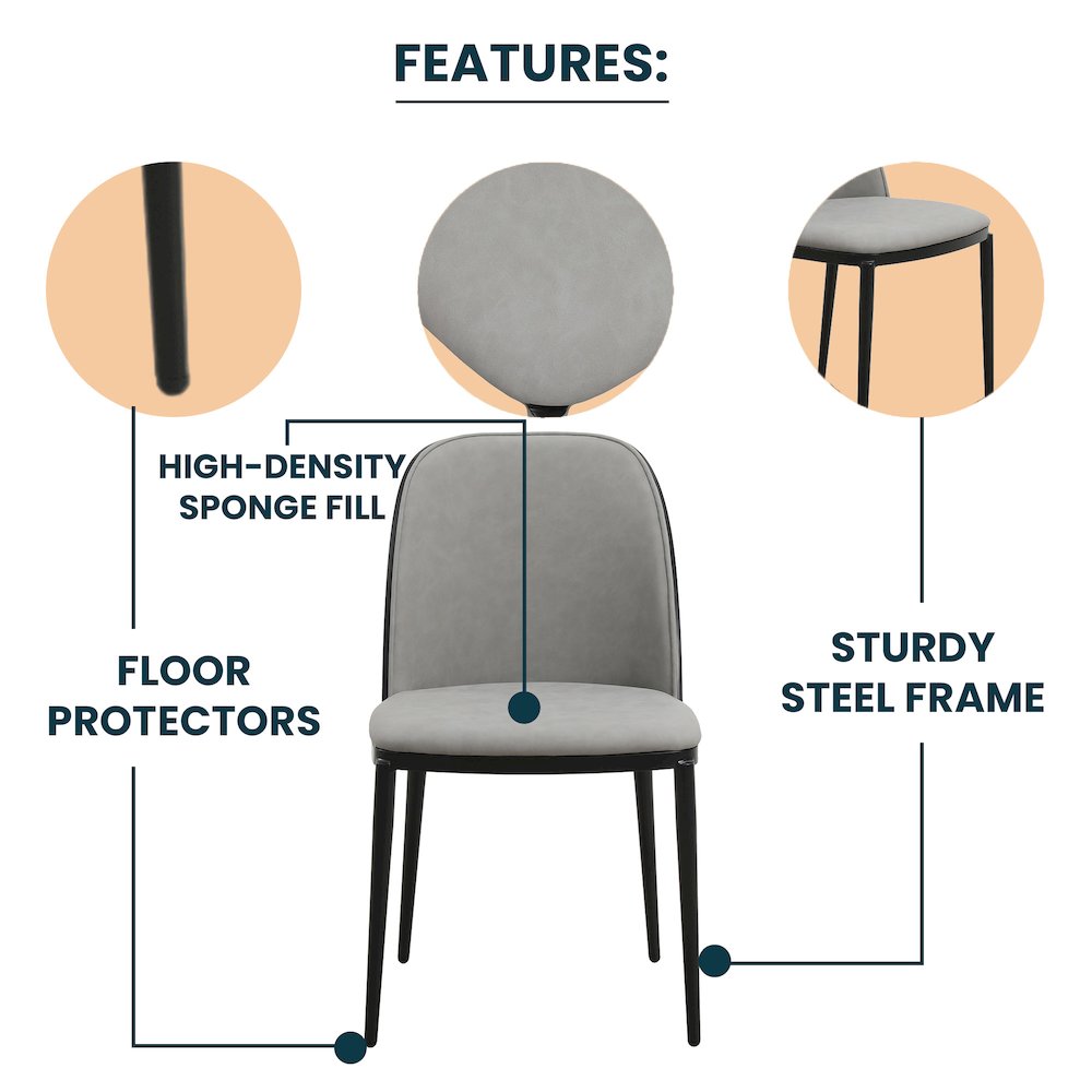 Tule Collection Dining Chair, Black Frame With Light Grey Leather. Picture 5