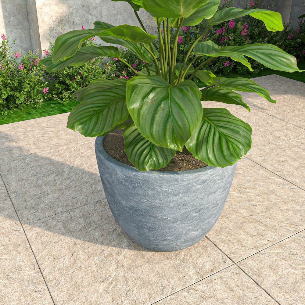 Dahlia Series Poly Stone Planter in Aged Concrete 17.5 Dia, 13.6 High. Picture 11