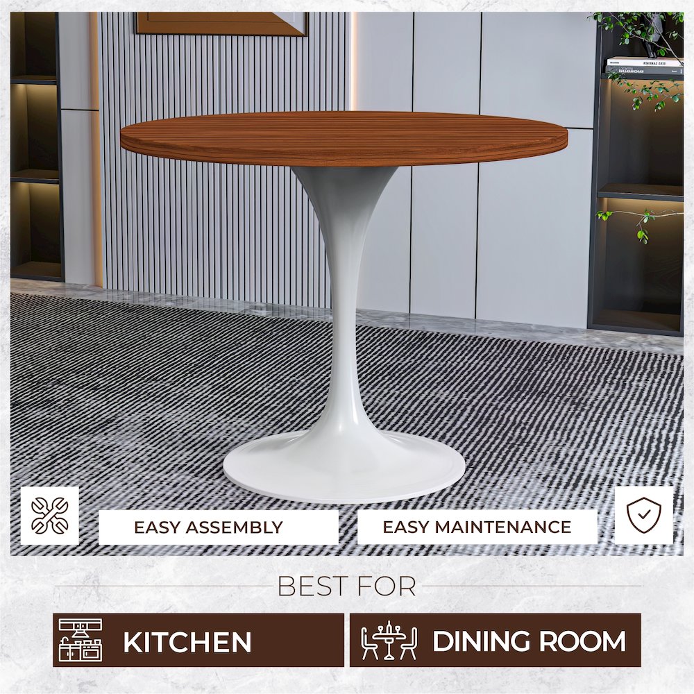 Verve Collection 36 Round Dining Table, White Base with Cognac Brown MDF Top. Picture 3