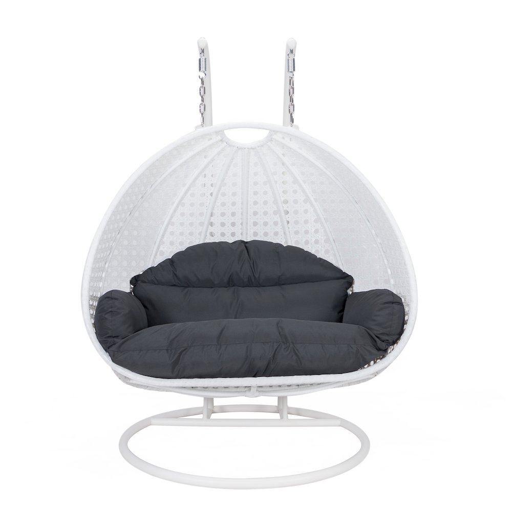 White Wicker Hanging 2 person Egg Swing Chair. Picture 5