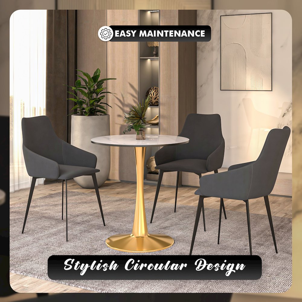 Bristol 31" round dining table Gold base with White Sintered stone Top. Picture 15