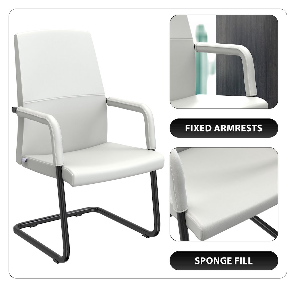Evander Office Guest Chair in White Leather. Picture 3