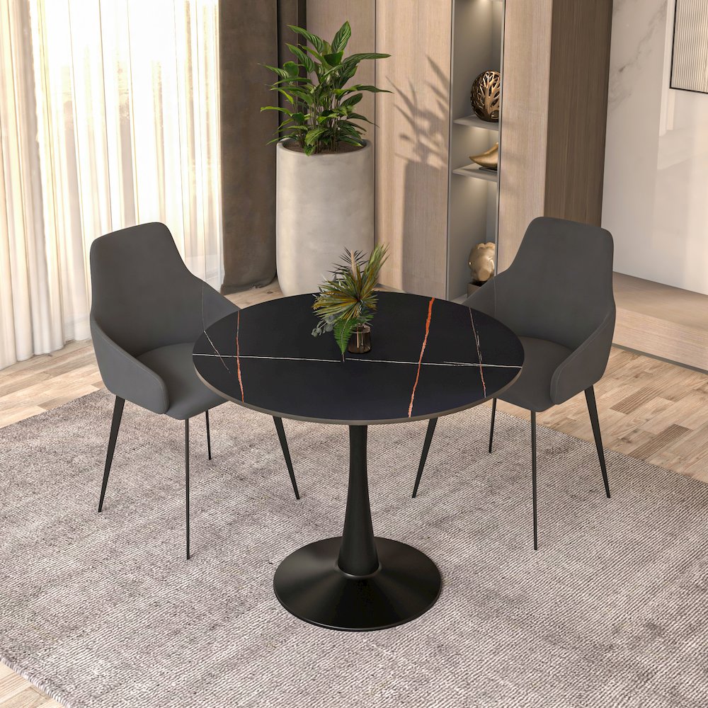 Bristol 31" round dining table Black base with Black Sintered stone Top. Picture 7