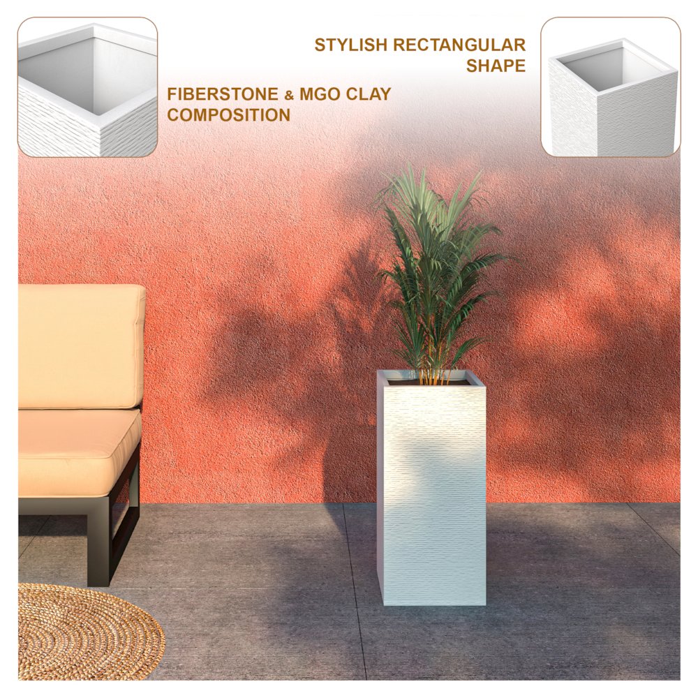 Basalt Series Poly Stone Planter 11" Square 23.6" High in White. Picture 15