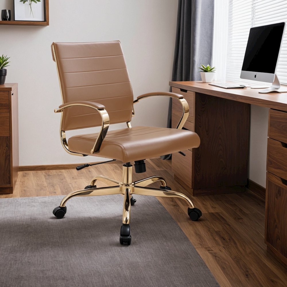 Benmar Home Leather Office Chair With Gold Frame. Picture 5