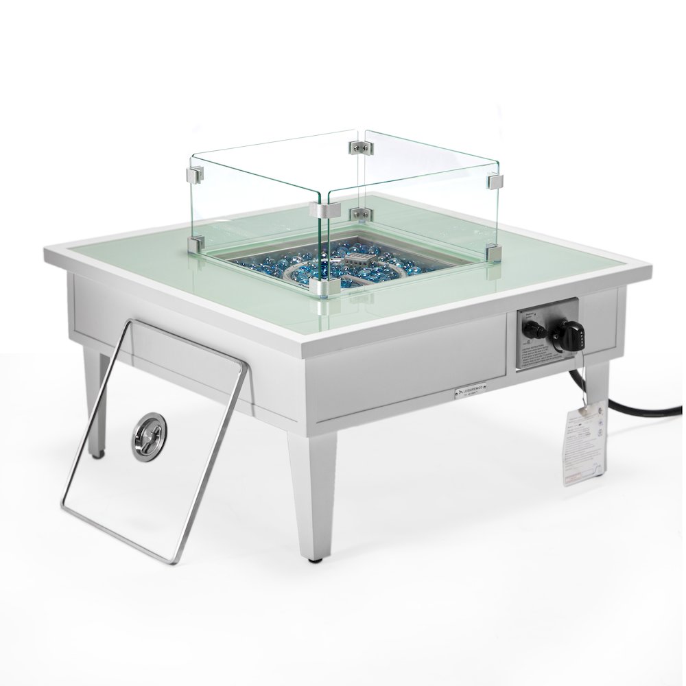 Walbrooke Patio Square Fire Pit and Tank Holder in White. Picture 8