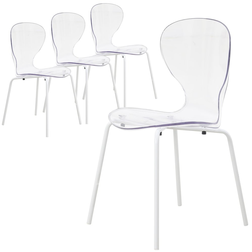 Modern Oyster Transparent Side Chair in White Base Set of 4. Picture 2