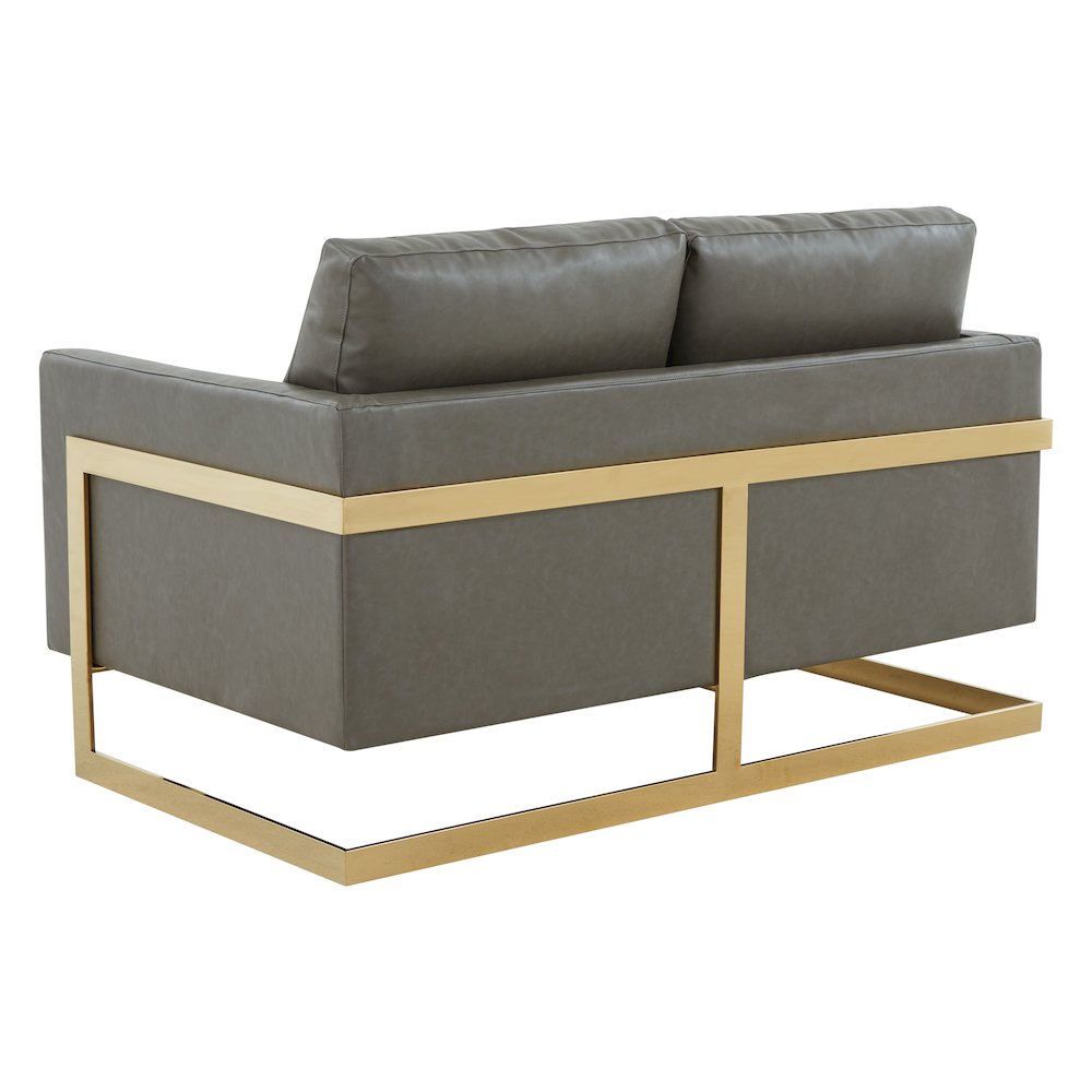 Lincoln Modern Mid-Century Upholstered Leather Loveseat with Gold Frame. Picture 8