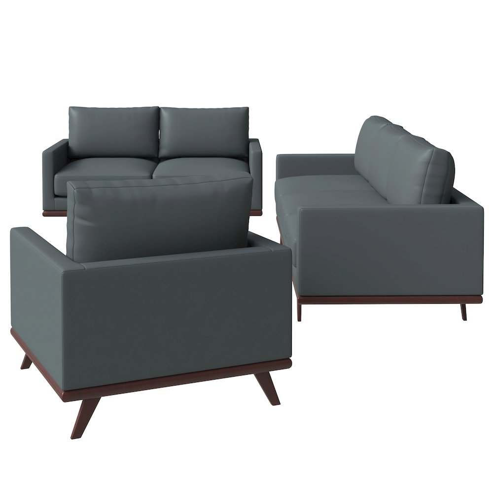 Chester 3-Piece Leather Living Room Sofa Set with Birch Wood Base Grey. Picture 3