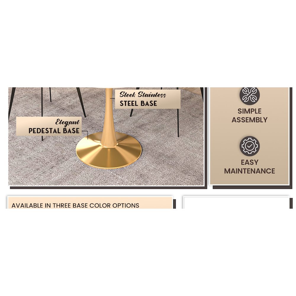 Bristol 31" round dining table Gold base with marbled MDF top. Picture 11