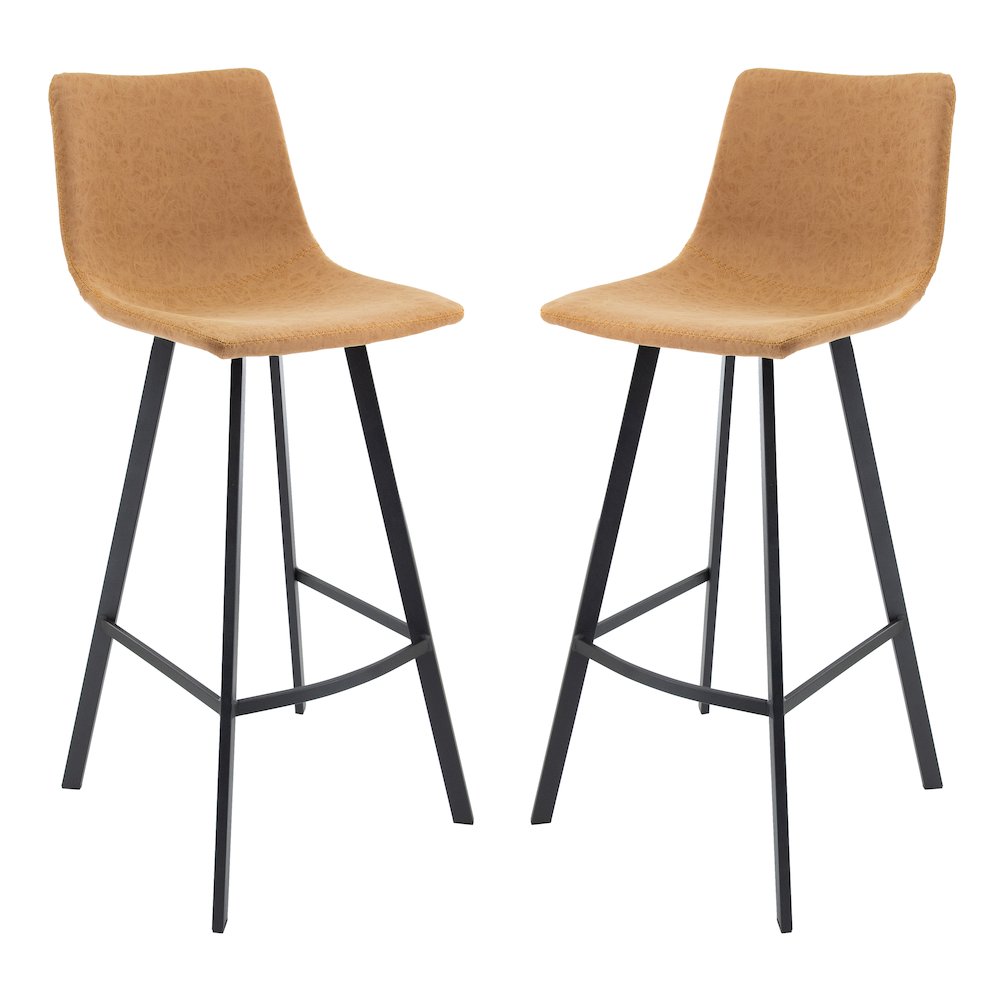 Elland Modern Upholstered Leather Bar Stool With Iron Legs & Footrest Set of 2. Picture 1