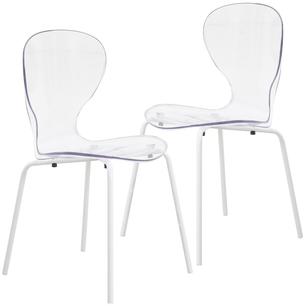 Modern Oyster Transparent Side Chair in White Base Set of 2. Picture 2