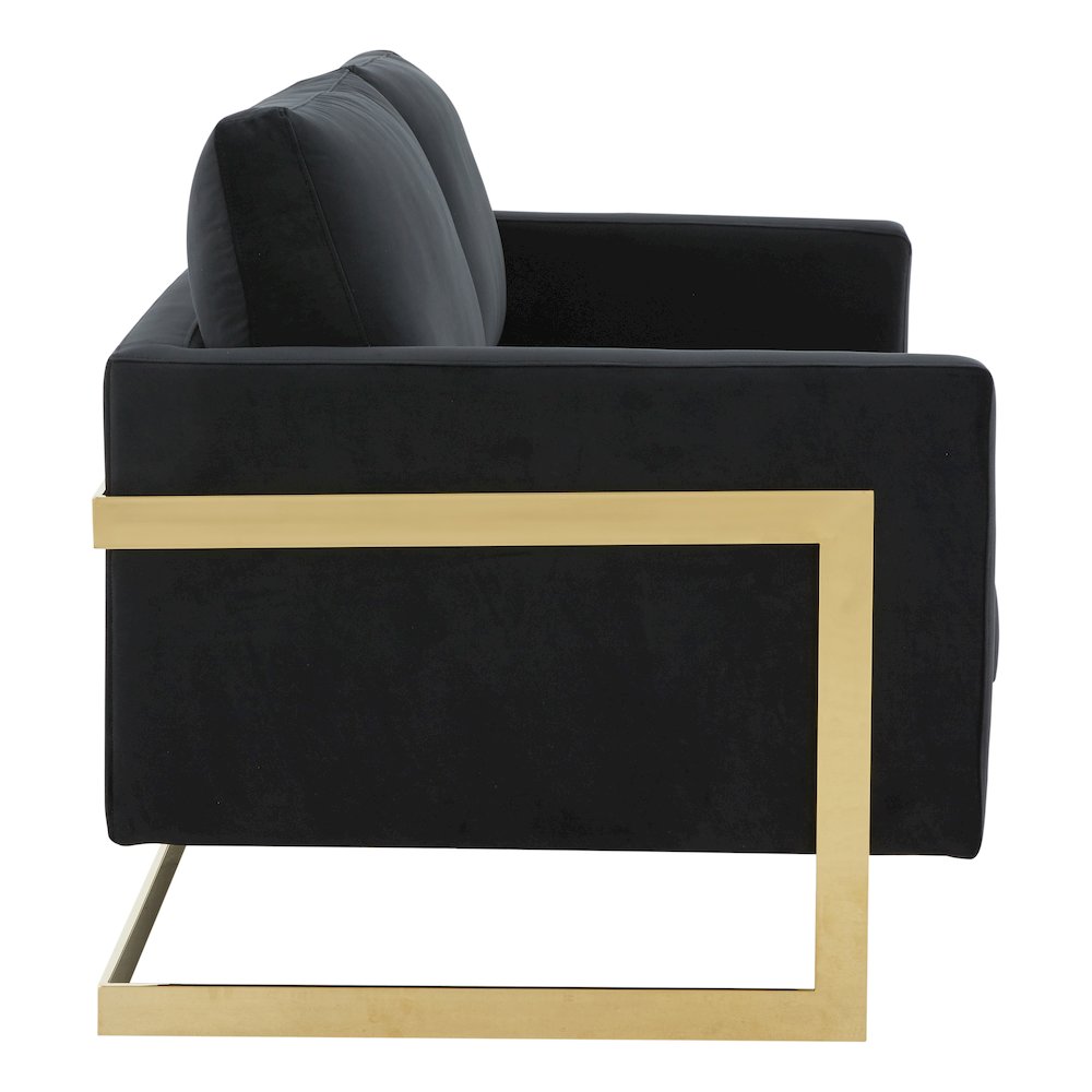 Lincoln Modern Mid-Century Upholstered Velvet Loveseat with Gold Frame. Picture 7