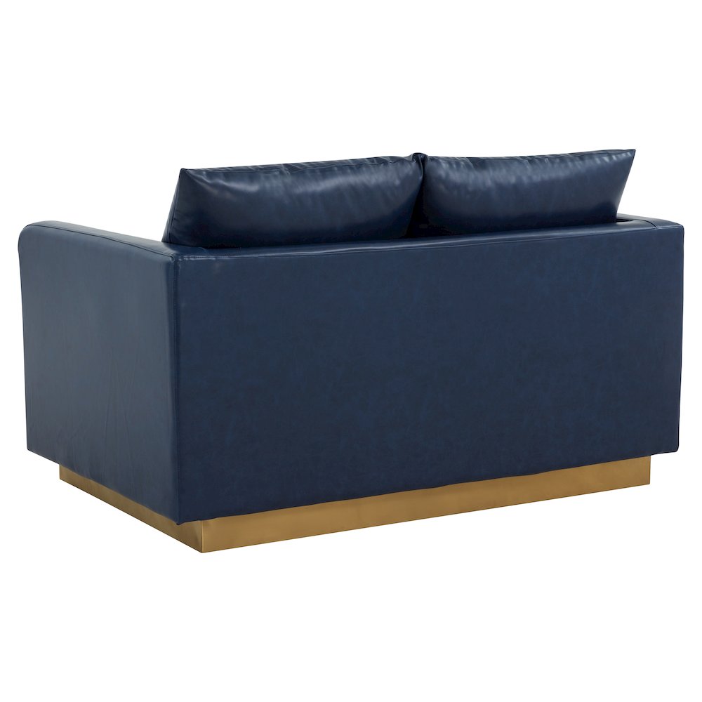 Nervo Modern Mid-Century Upholstered Leather Loveseat with Gold Frame. Picture 7