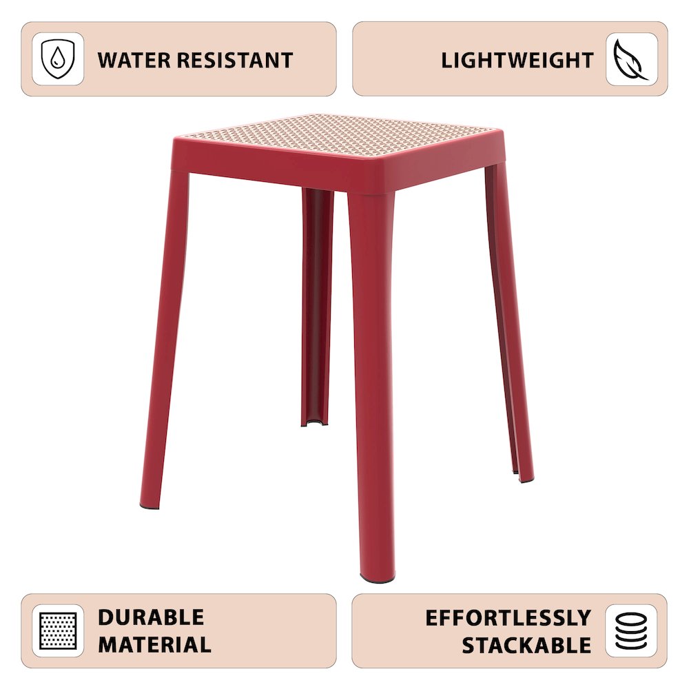 Tresse Series Stackable Poly Stool With Wicker Top 12 in Red. Picture 9