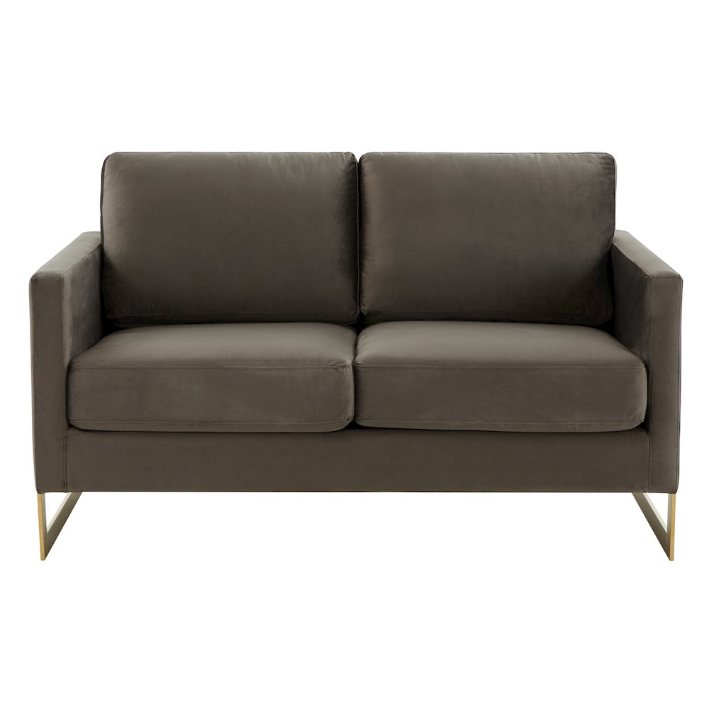 Lincoln Modern Mid-Century Upholstered Velvet Loveseat with Gold Frame. Picture 4