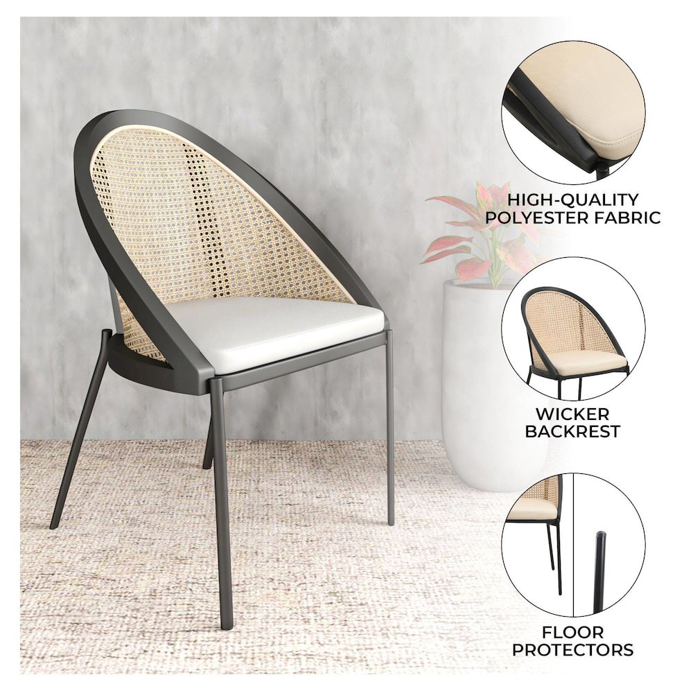 Urbane Collection Modern Dining Chair With Wicker back in Light Grey - Set of 4. Picture 10
