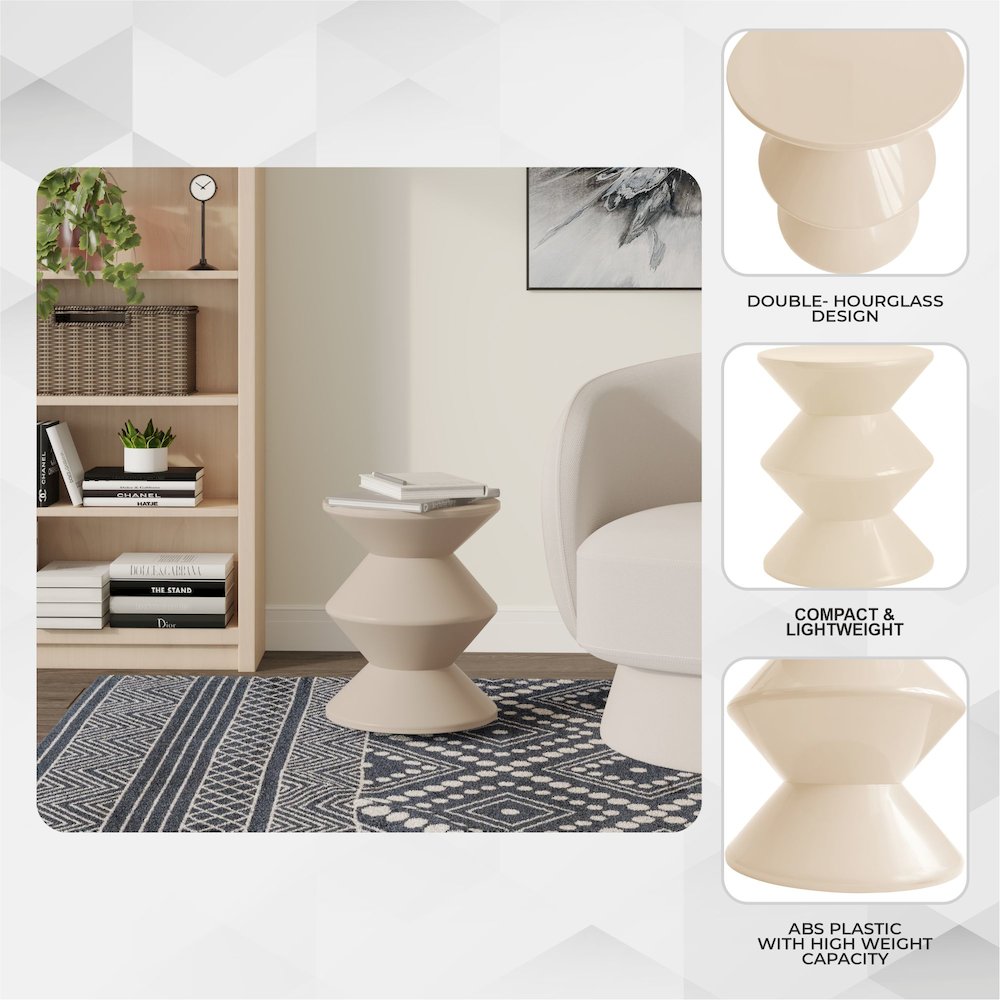 Aura Modern Plastic Side End Table, Indoor/Outdoor Use, Ivory. Picture 4