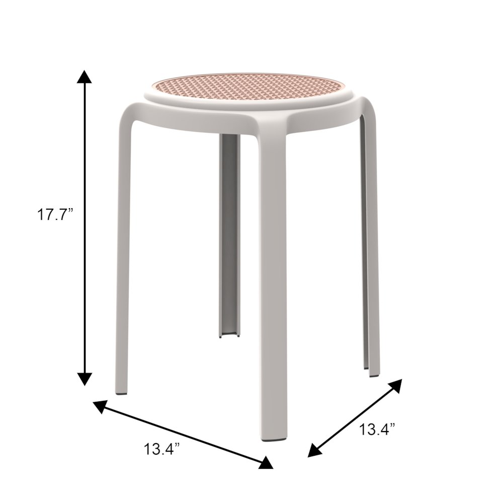 Tresse Series Stackable Round Poly Stool With Wicker Top 13 in White. Picture 16