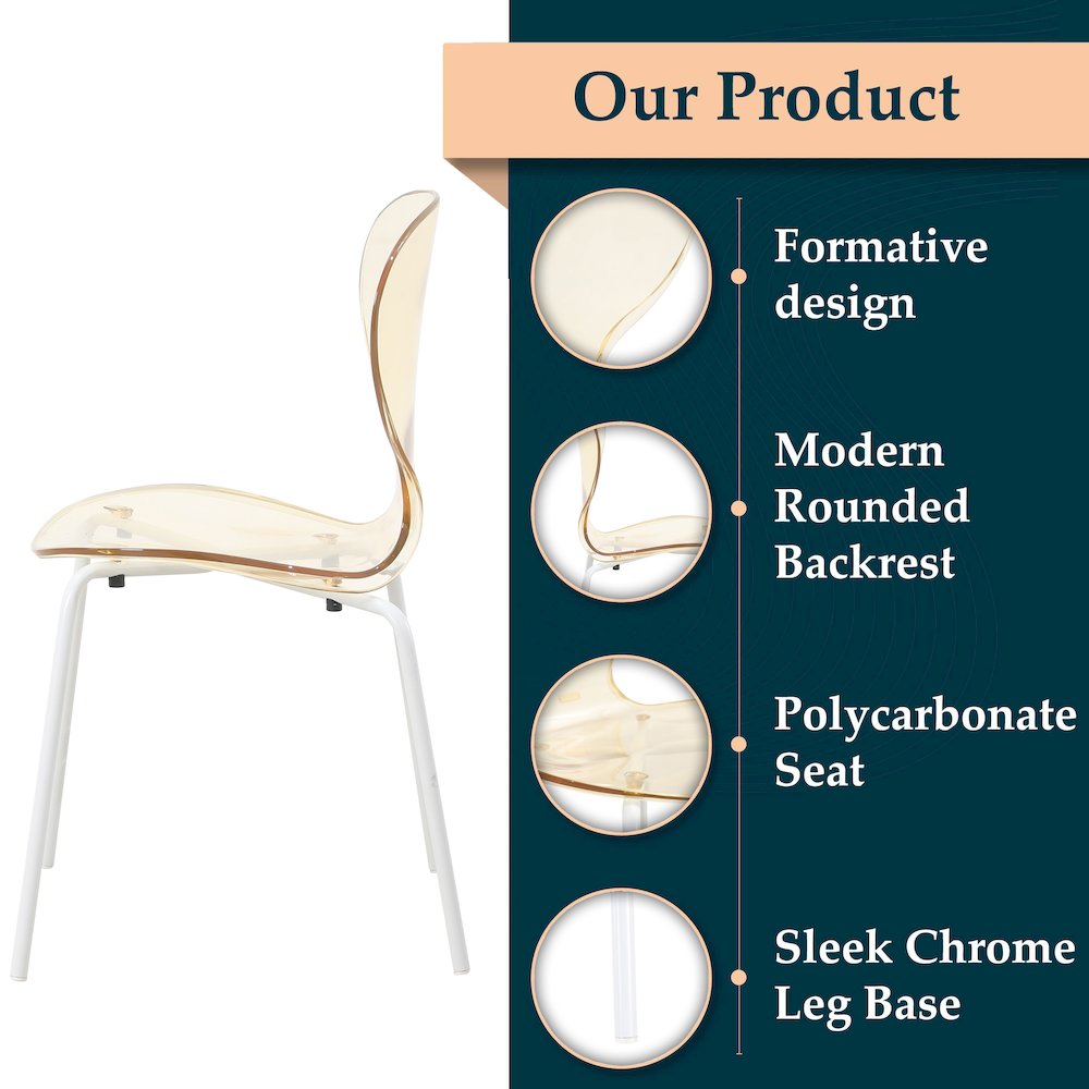 Modern Oyster Transparent Side Chair in White Base Set of 4. Picture 3