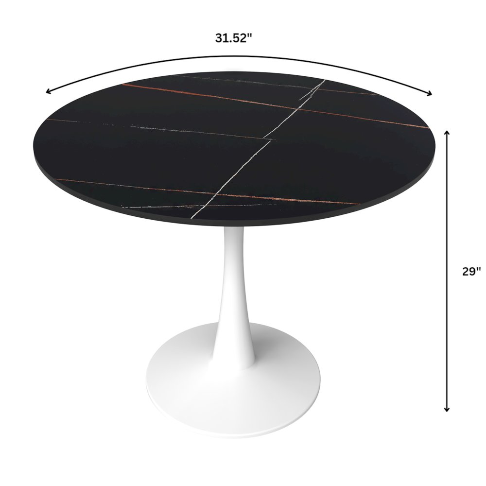 Bristol 31" round dining table White base with Black Sintered stone Top. Picture 24