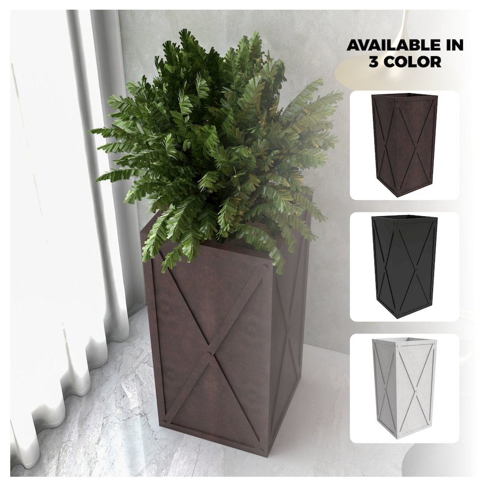 Papyrus Series Rectangle Fiber Stone Planter in Brown 14.2 x 14.2, 29 High. Picture 11