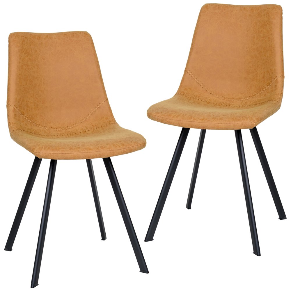Markley Modern Leather Dining Chair With Metal Legs Set of 2. Picture 1