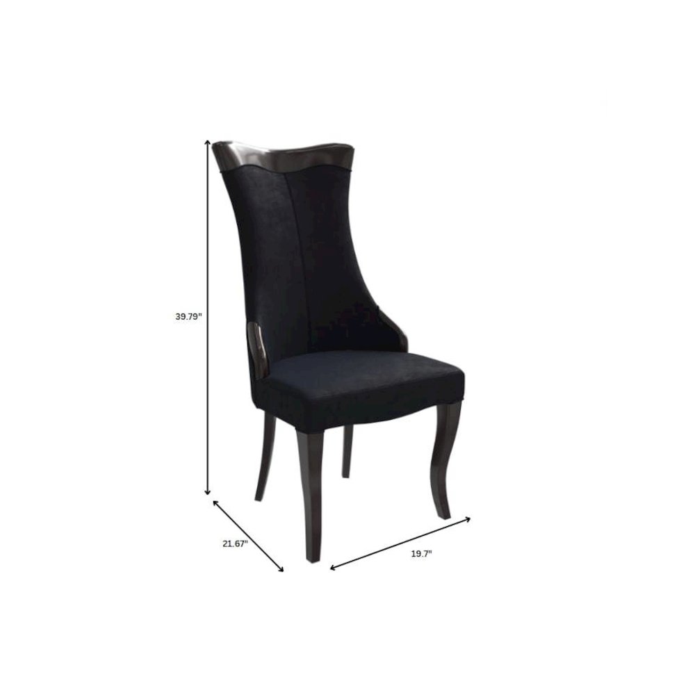 Novara Collection Modern Wooden Dining Chair in Black Velvet Set of 2. Picture 1