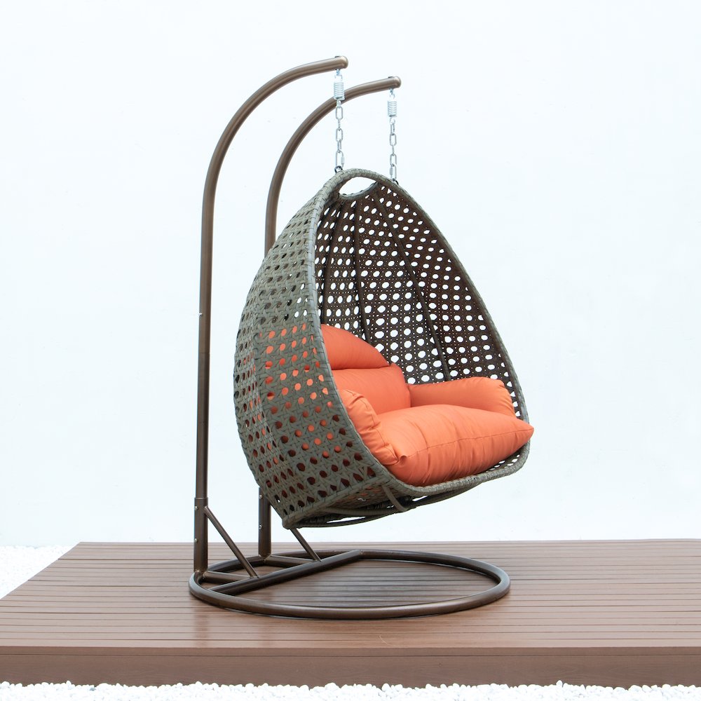 Beige Wicker Hanging 2 person Egg Swing Chair. Picture 6