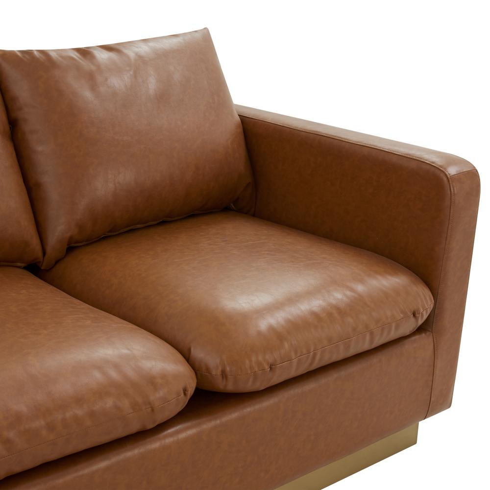 Nervo Modern Mid-Century Upholstered Leather Sofa with Gold Frame. Picture 6