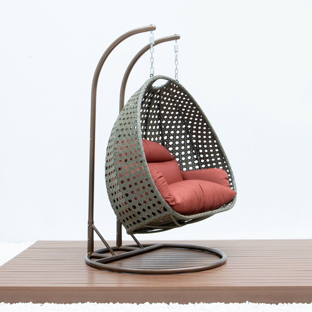 Beige Wicker Hanging 2 person Egg Swing Chair. Picture 5