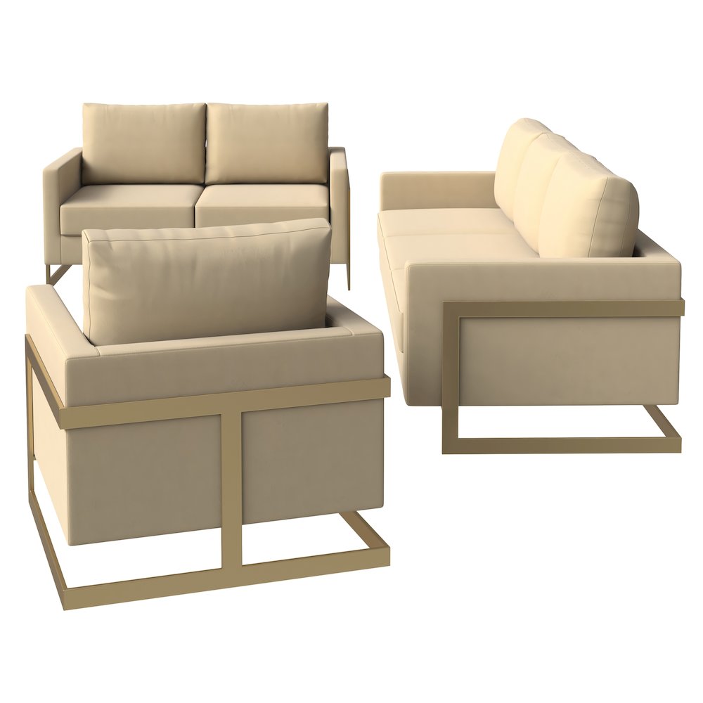 Lincoln 3-Piece Velvet Living Room Sofa Set With Gold Frame. Picture 11