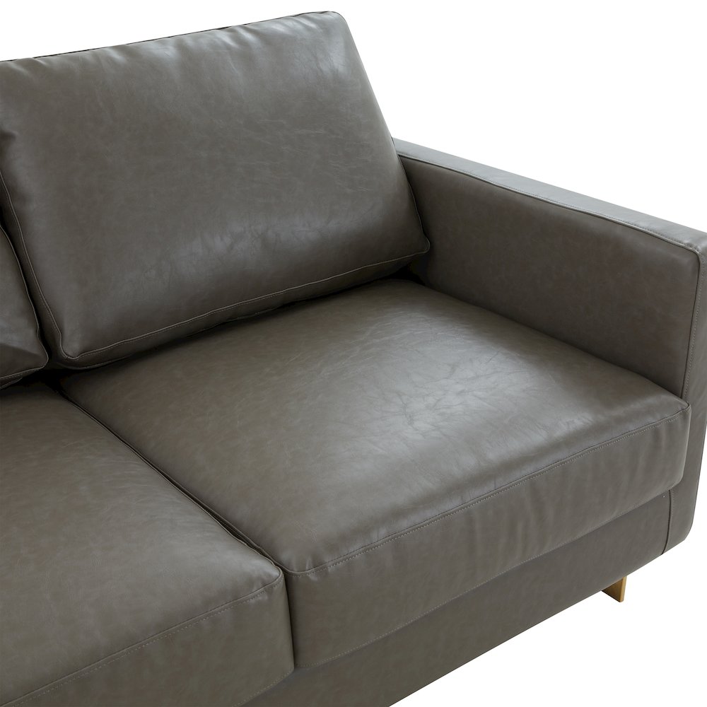 Lincoln Modern Mid-Century Upholstered Leather Sofa with Gold Frame. Picture 6