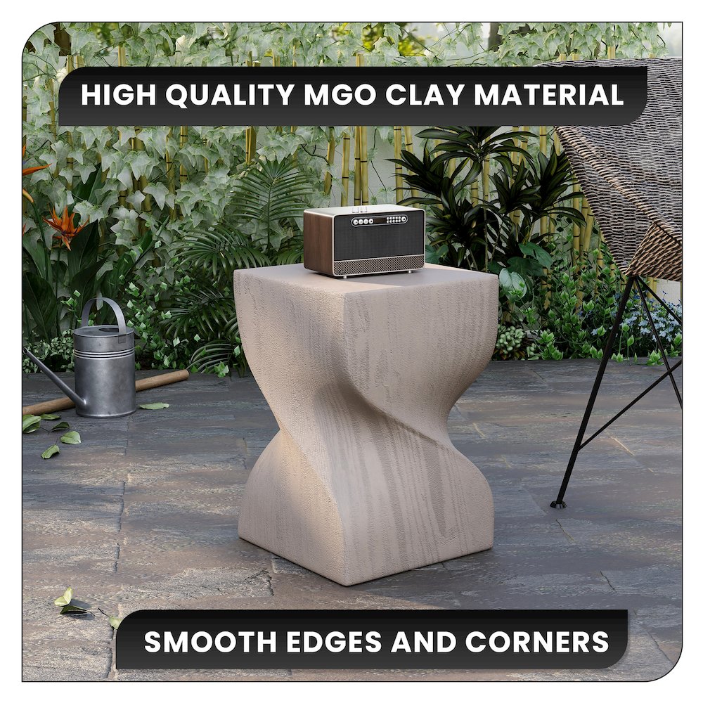 Onyx Collection Fiberglass Outdoor Side Table in Cream. Picture 9